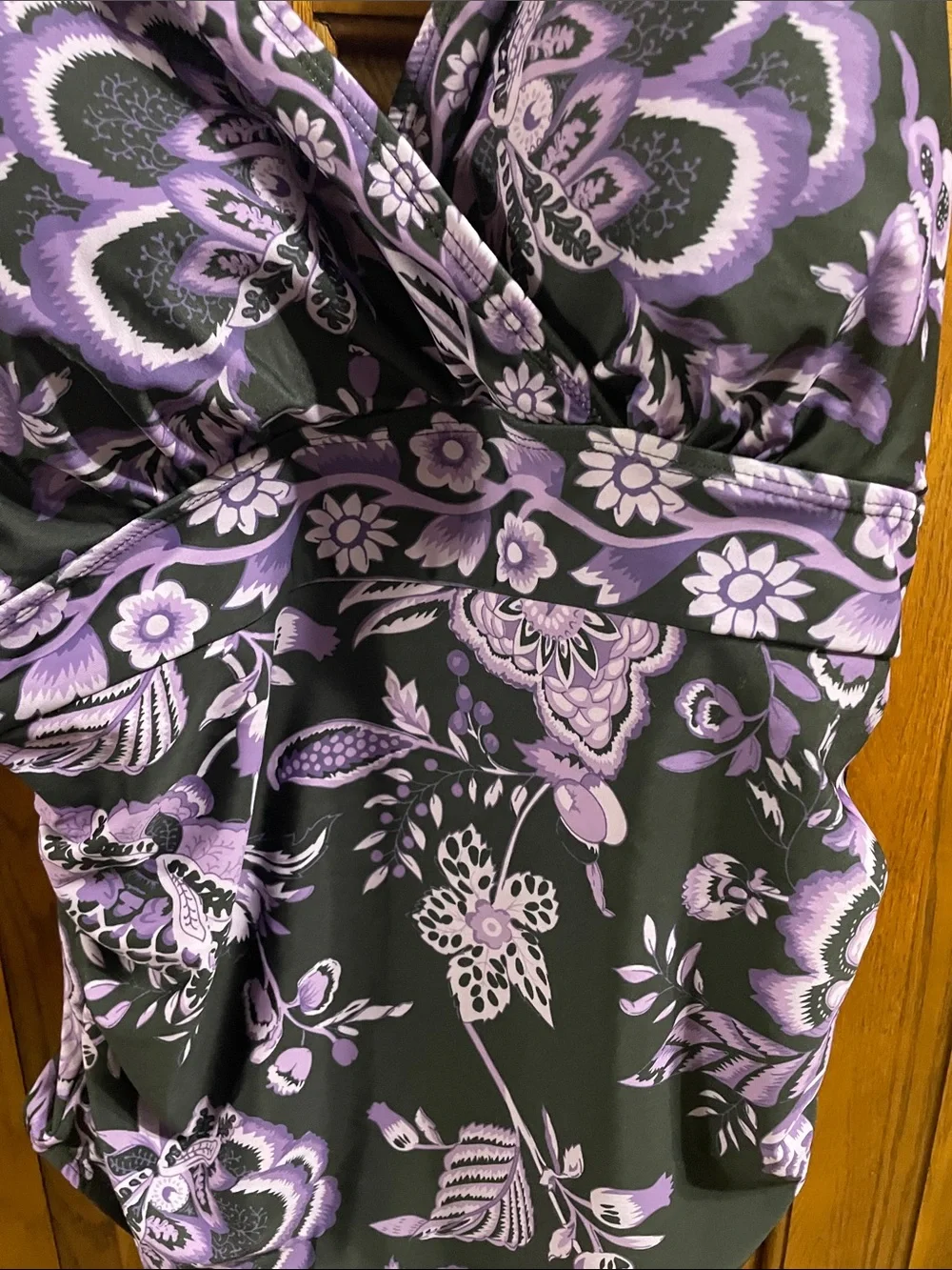 BloomChic Black &  Purple Floral V-Neck Swimsuit NWT Sz. 14/16 very pretty